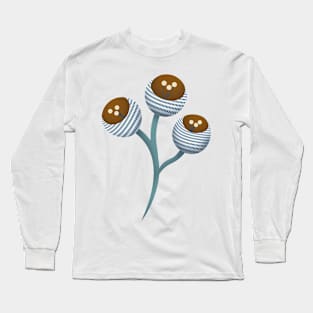 Abstract Berries and Flowers Blue Long Sleeve T-Shirt